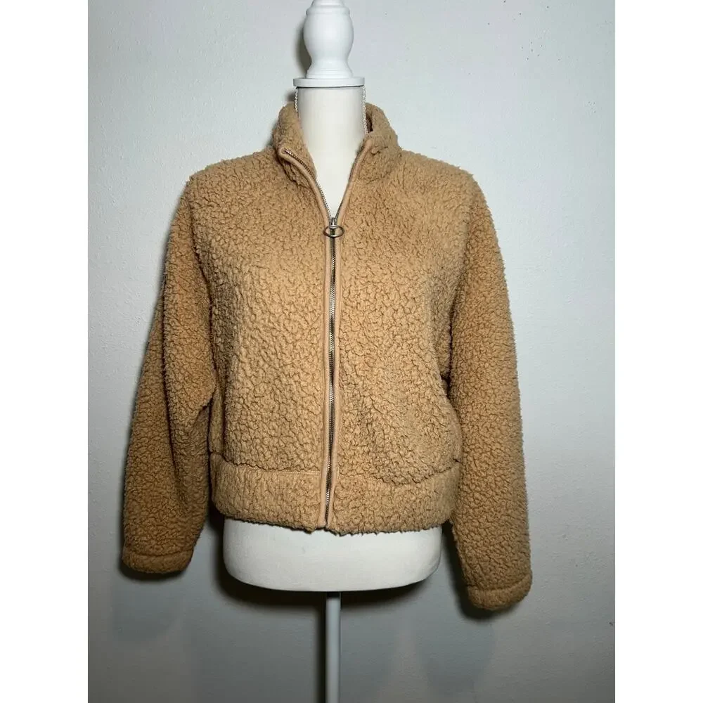 Hollister Zip Up Beige Teddy Fleece Size Small - Picture 1 of 6